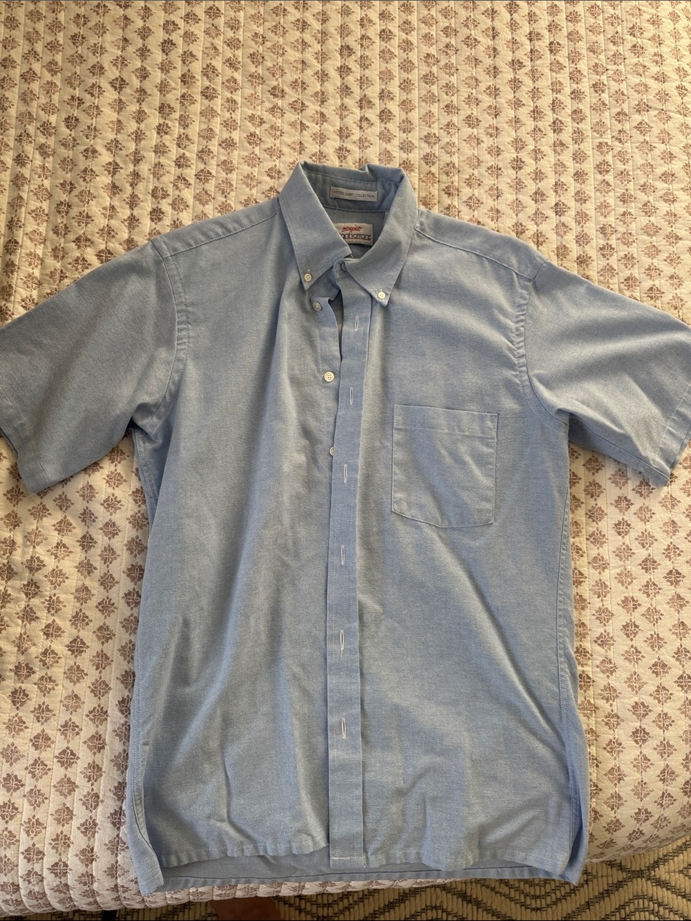 Vintage Men's Light Blue Short Sleeve Button-Down Oxford Shirt